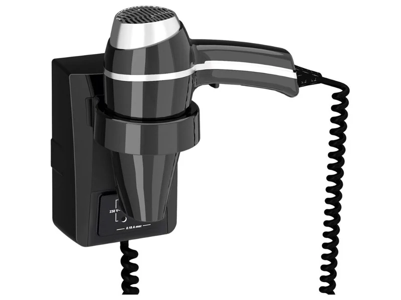 SECADOR DE PELO CLIPPER II NEGRO CON SOPORTE Y ENCHUFE