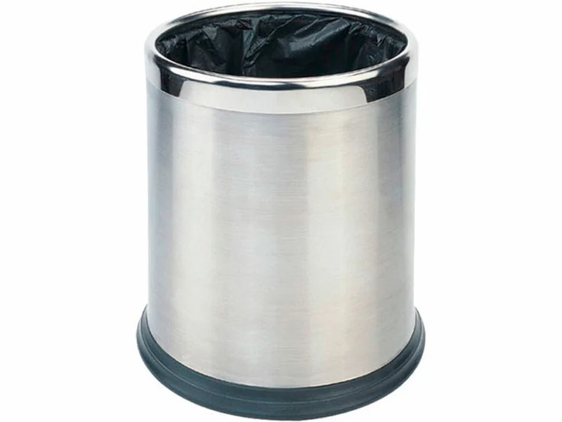 PAPELERA REDONDA AROS CROMADOS JVD 10L INOX SATINADO DOBLE CARCASA