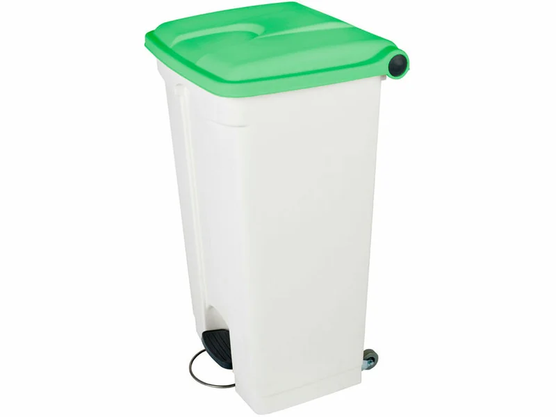 CONTENEDOR A PEDAL JVD 90 L TAPA VERDE CON RUEDAS
