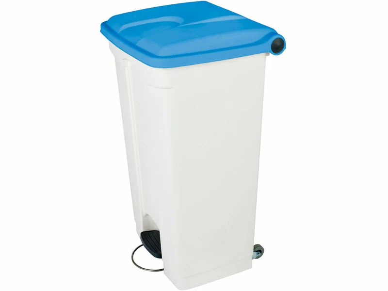 CONTENEDOR A PEDAL JVD 90 L TAPA AZUL CON RUEDAS