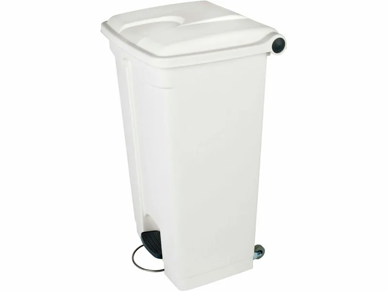 CONTENEDOR A PEDAL JVD 90 L TAPA BLANCA CON RUEDAS