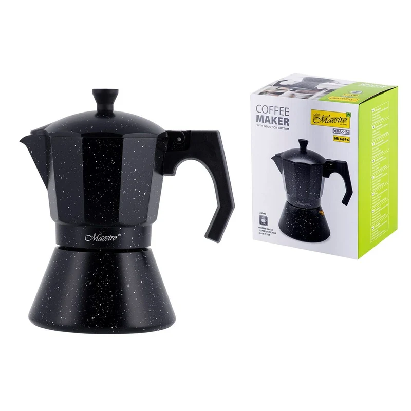 Cafetera Italiana Feel Maestro MR-1667-6 Granito Negro Aluminio 300 ml 6 Tazas