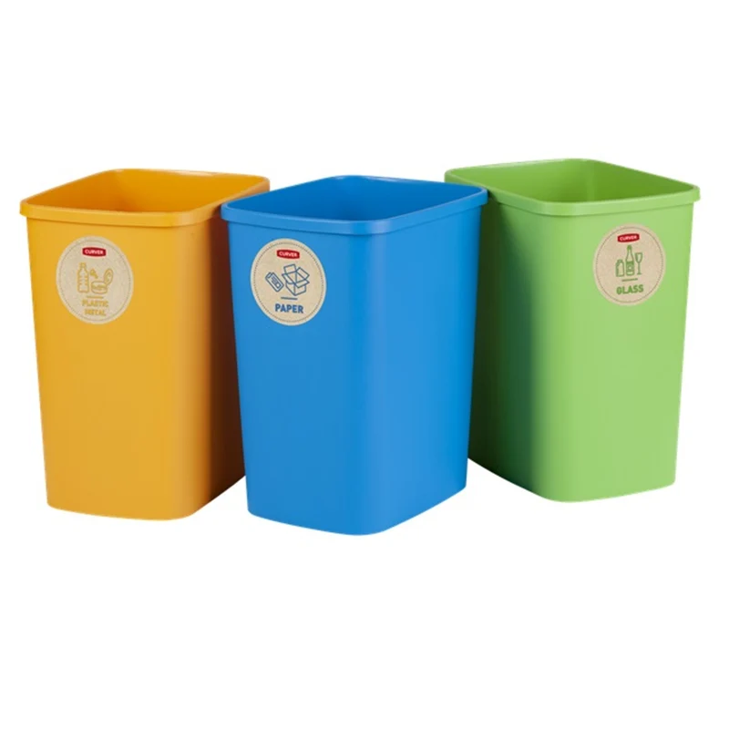 Curver Eco Friendly Set de 3 cubos, Sistema de separación de basura, Contenedores de plástico (3x9L)