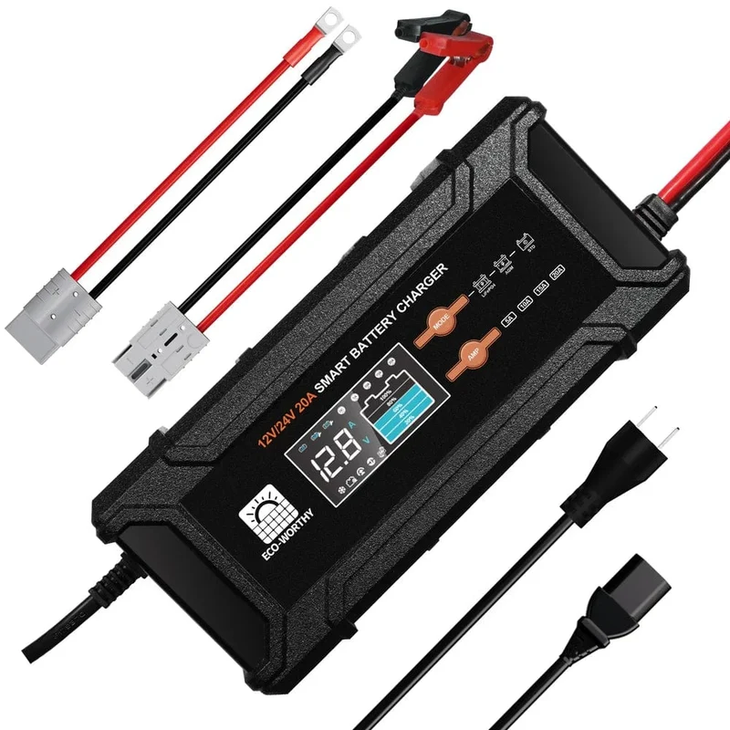 Eco-Worthy 20A 12V/24V Smart Battery Charger with LCD Display - In Store Offer Only