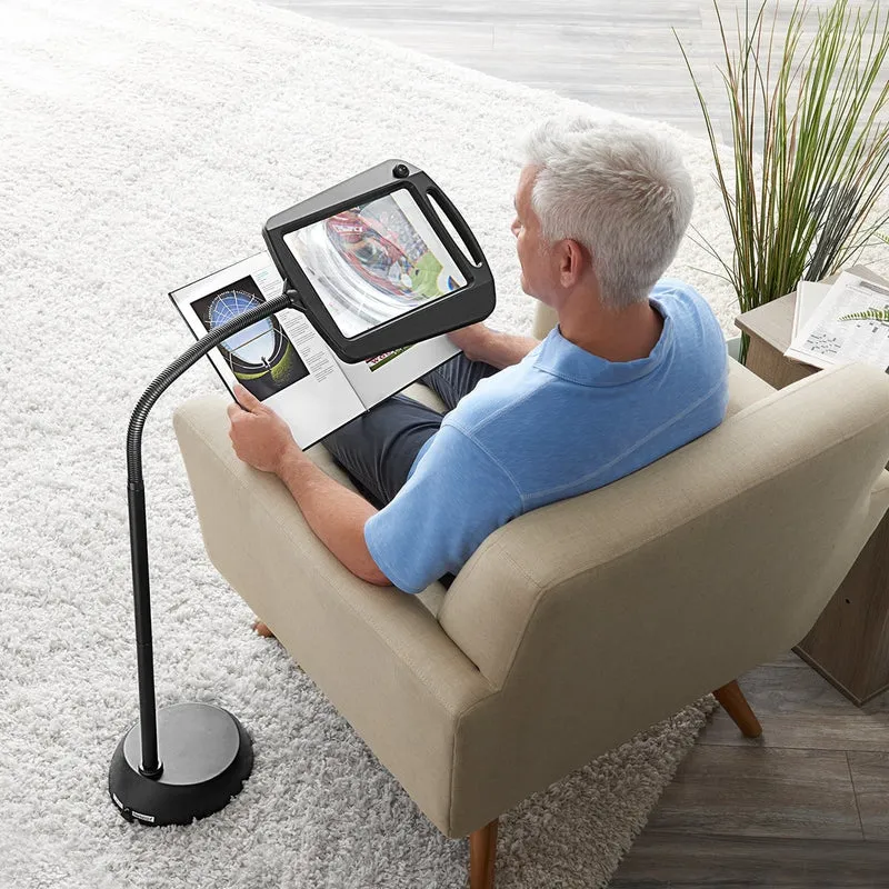 Black Floor Lamp for Bedroom and Living Room with LED Magnifying Glass and Gooseneck