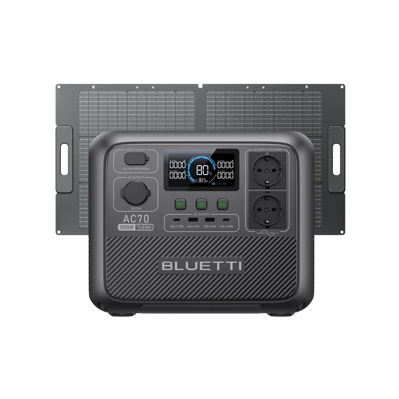 BLUETTI AC70+PV100D| 1.000 W 768 Wh 100 W Kit solar (Amazon)