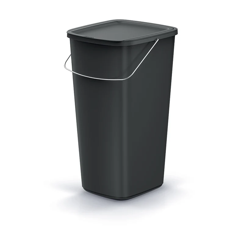 Keden Compact Q Basic Papelera, Cubo de Basura con Asa, Color negro, Capacidad 25L
