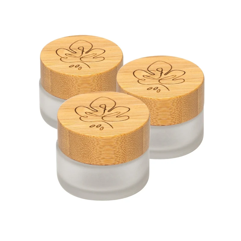 skin:kitchen Glastiegel mit Bambusdeckel & Gravur für selbstgemachte Kosmetik 3er Set 20g Frosted
