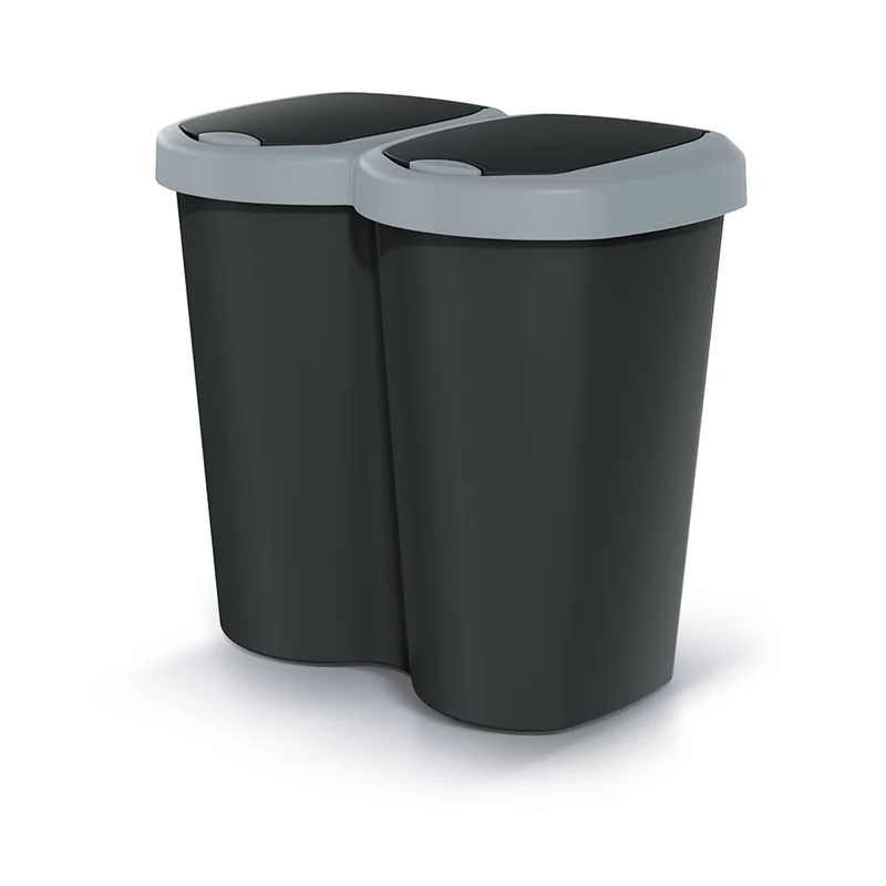 Cubo de basura Compacta B Duo, gris/negro, capacidad 40L, un compartimento, dos tapas, versión para montaje en pared, NDBS40-429U_S411