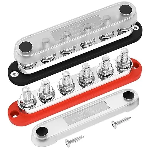One Pair Solar DC Busbars 300A 48v Rated Black and Red - In Store Offer Only
