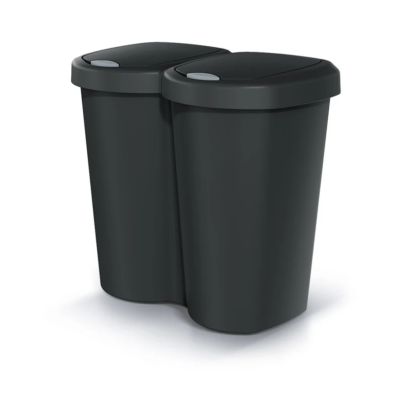 Cubo de basura Compacta B Duo, negro, capacidad 40L, un compartimento, dos tapas, versión para montaje en pared, NDBS40-S411