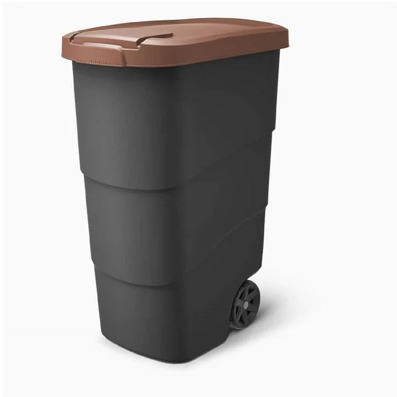 Cubo de Basura Wheeler 90L con Ruedas y Tapa Cubo de Basura Grande Cubo de Basura Universal Plástico Marrón
