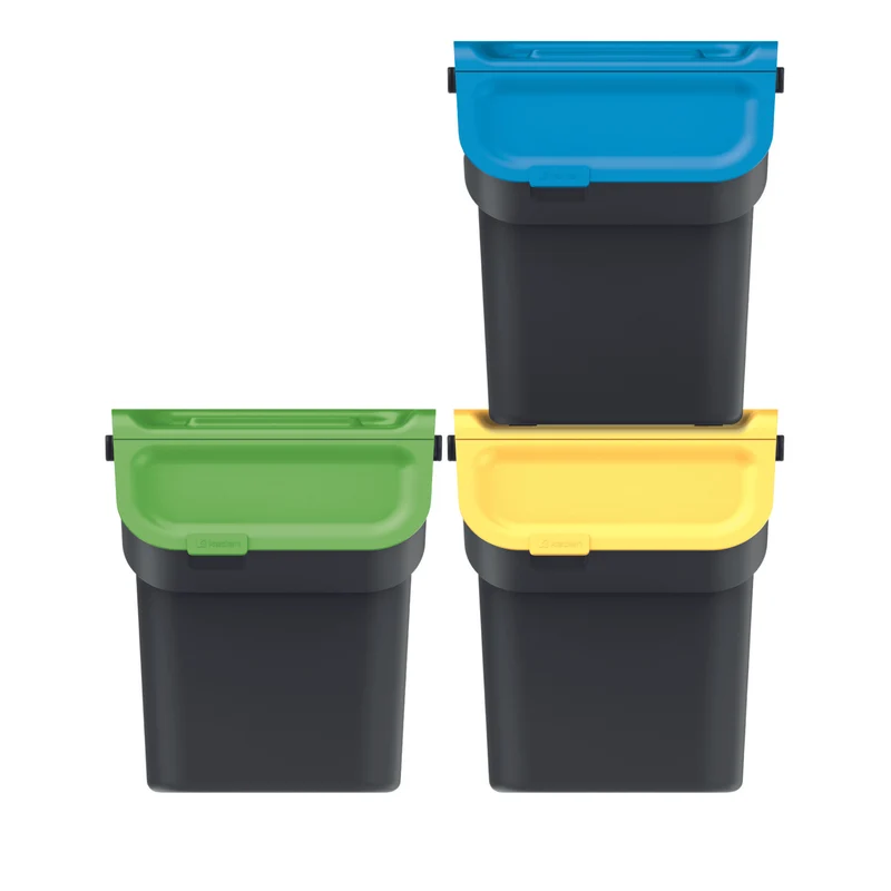 Keden Kaddi Q Set Juego de papeleras, para recogida selectiva, 3x20 litros, negro