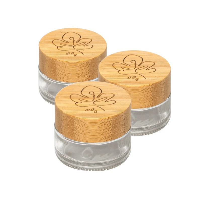 skin:kitchen Glastiegel mit Bambusdeckel & Gravur für selbstgemachte Kosmetik 3er Set 20g Klar