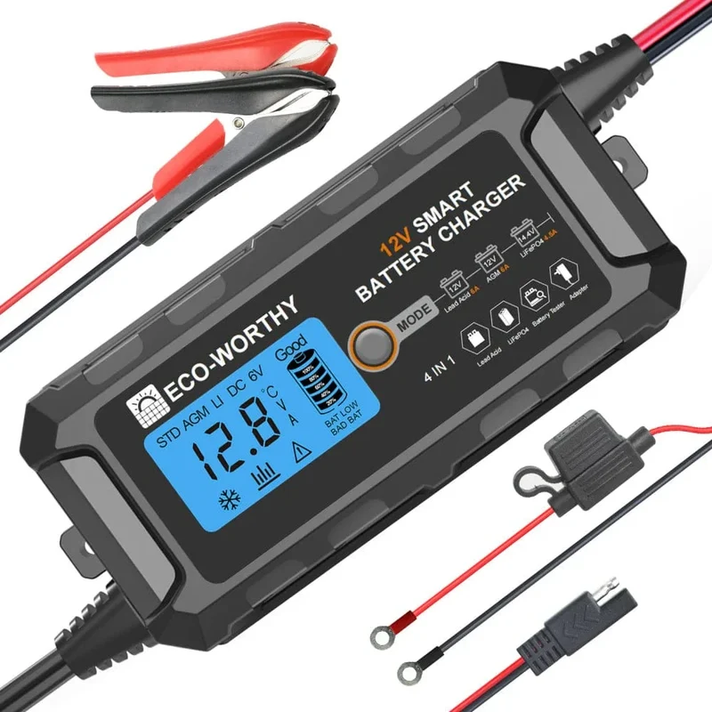 Eco-Worthy 5A 12V Smart Battery Charger with LCD Display for Lithium (LiFePO4) Batteries