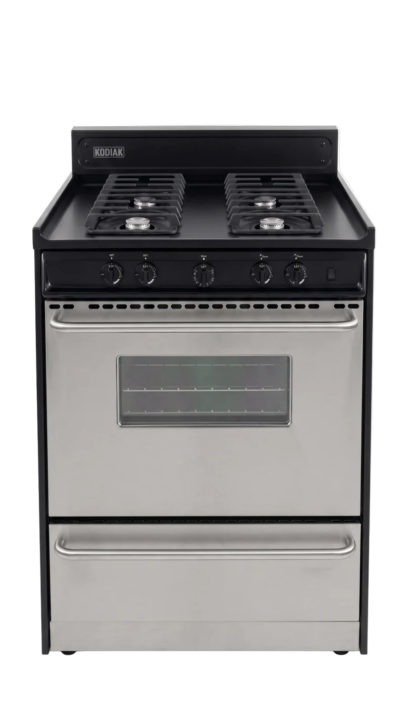 Kodiak 30" Propane Range Battery Ignition w/ Cast Iron Grates - Black w/Stainless Steel