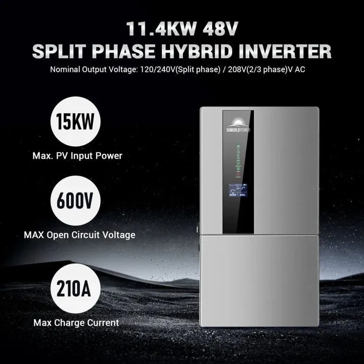 SunGoldPower SGH-11N2E | 11.4KW Hybrid Solar Kit | 48VDC | 20.48KWH Lithium Battery