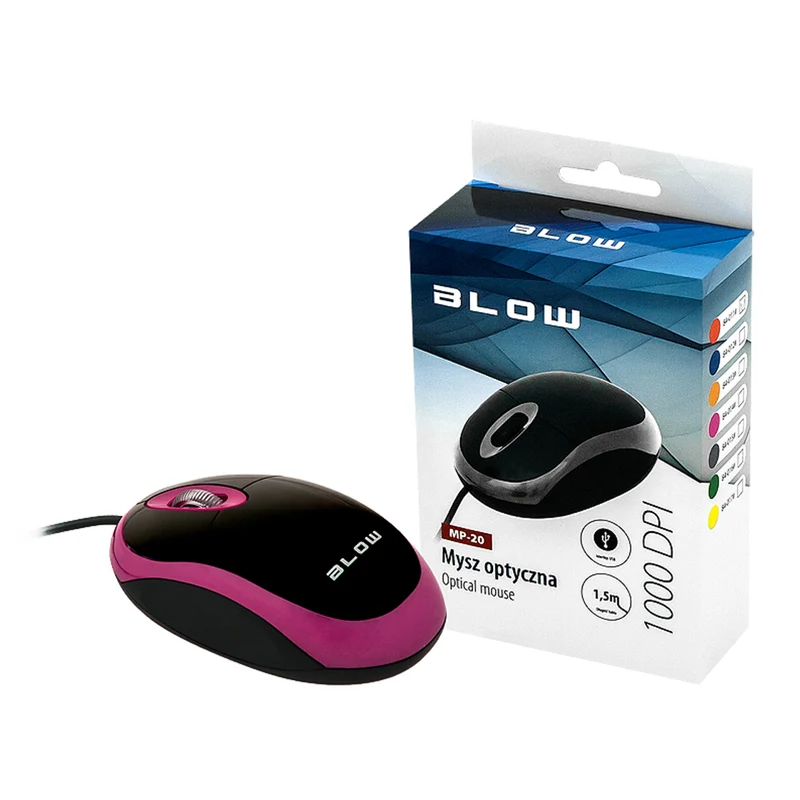 Ratón óptico Blow, USB, 1000 DPI, universal, rosa, MP-20