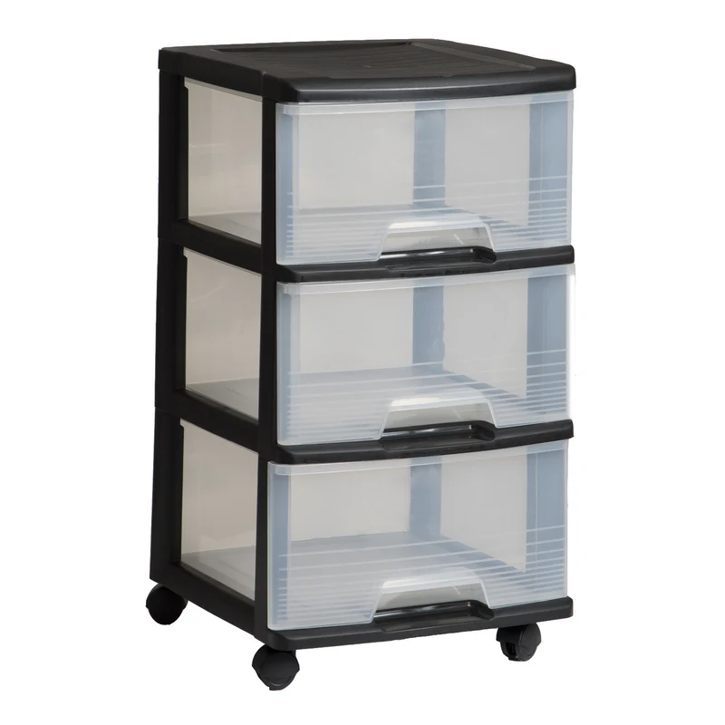 Estantería con ruedas Curver, color negro, 3 cajones transparentes de 20 l, ruedas, 214754