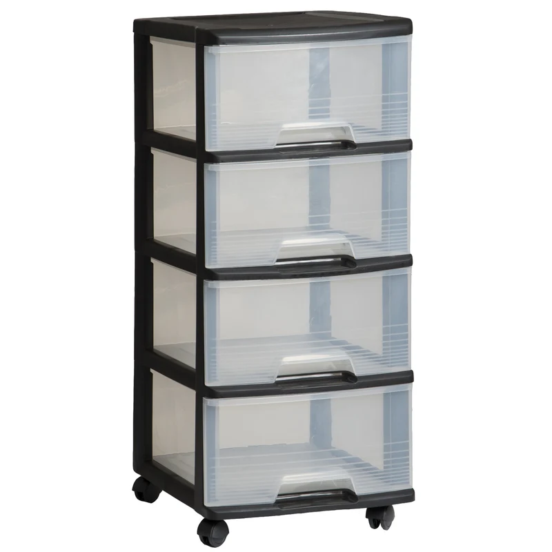Estantería con ruedas Curver, color negro, 4 cajones transparentes de 20 l, ruedas, 214756