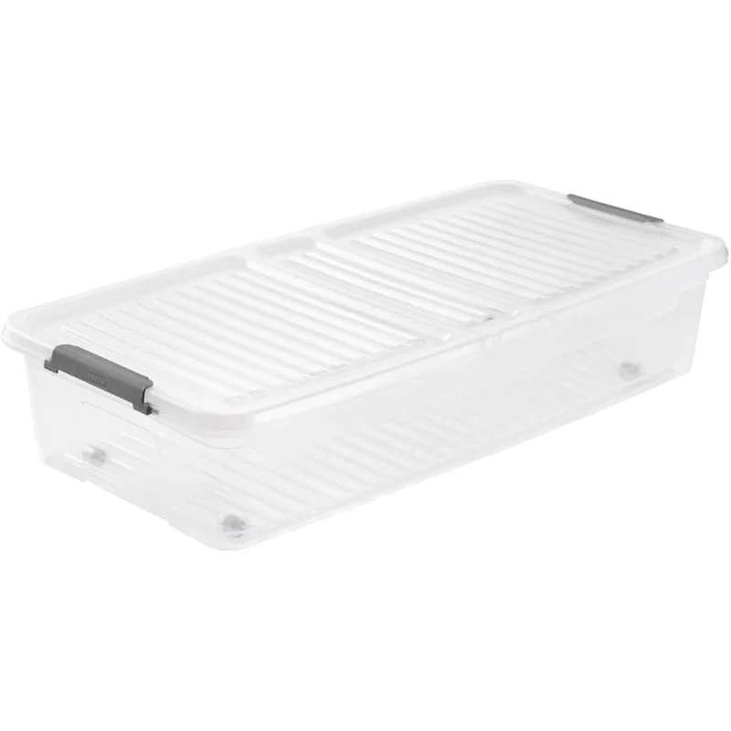 Contenedor Leo Keeeper con tapa, capacidad 33L, transparente, con ruedas, tapa con clips