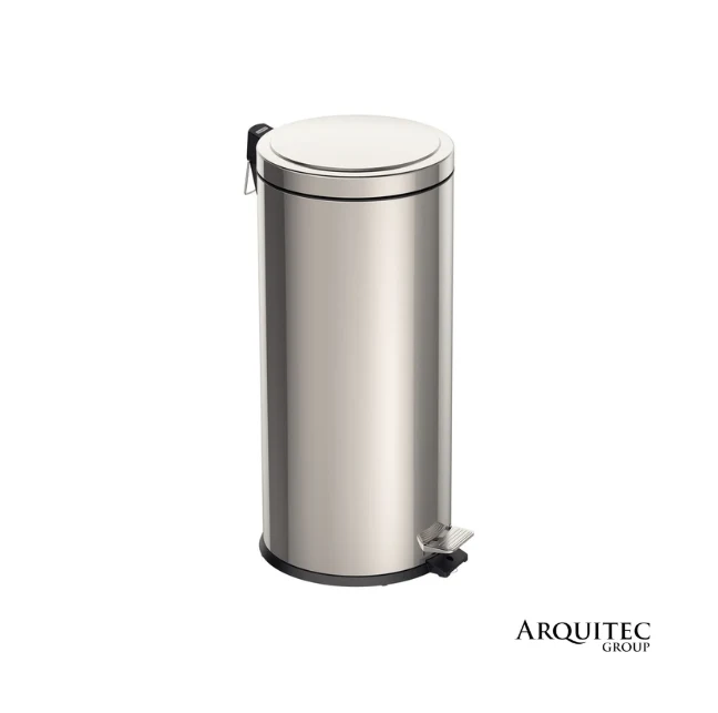 Basurero de acero inoxidable con Pedal Brasil 30 L Tramontina con acabado pulido y cubo plastico interno