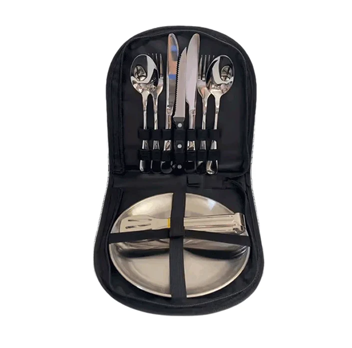 Set de cubiertos para acampada para 2 personas