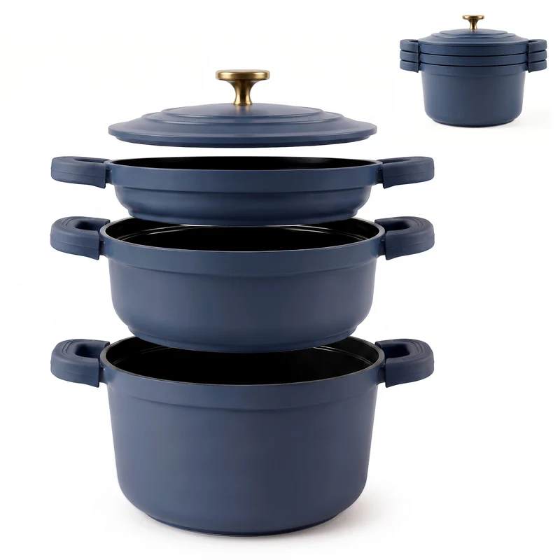 Batería Cocina Inducción Totem Apilable 4 Piezas Ø 22cm Antiadherente Cerámico Azul