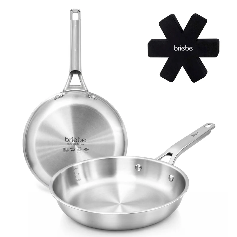 Juego 2 Sartenes Pure Acero Inoxidable Inducción 20-24cm Sin Antiadherente 3 Capas Tri-Ply