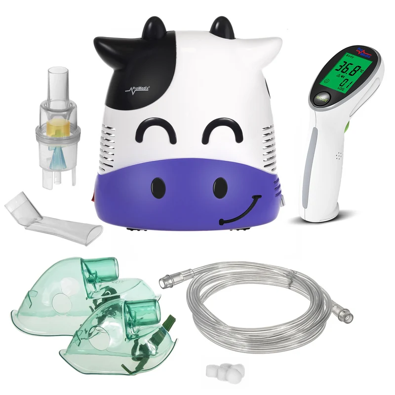 Promedix PR-810 Inhalador infantil, fudge, nebulizador, mascarilla, juego de filtros + Termómetro médico de infrarrojos sin contacto Promedix PR-960