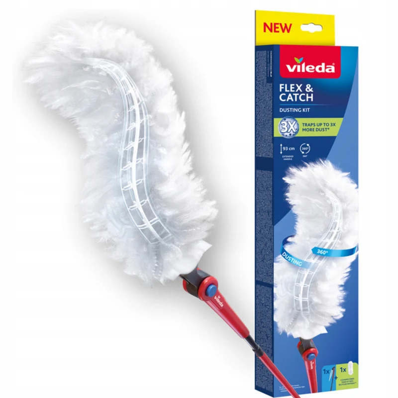 Escoba Vileda Flex&Catch, mango largo, 1 recambio incluido, antideslizante, cabeza flexible, 179434