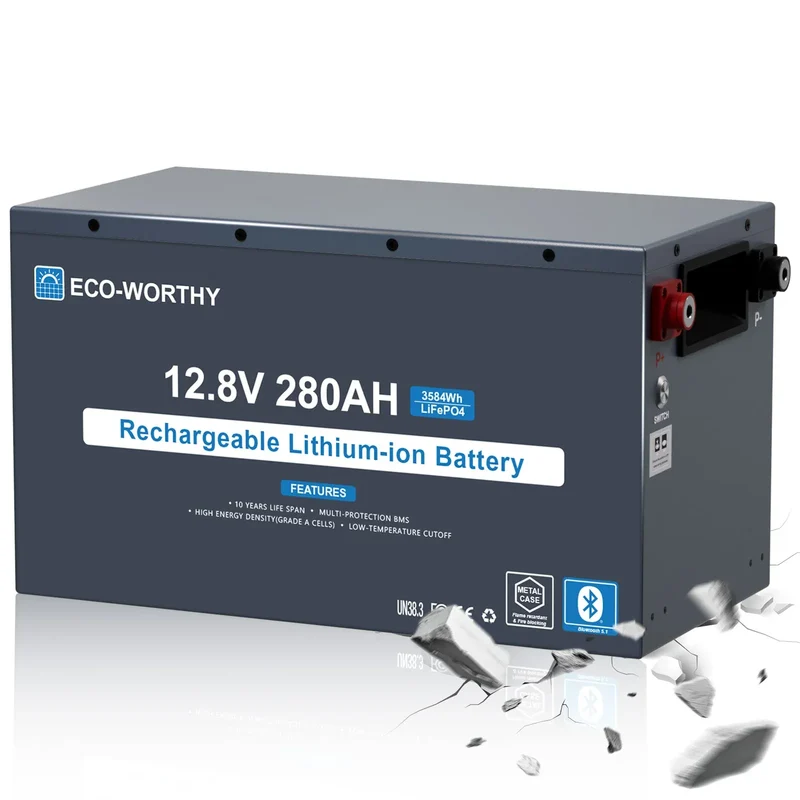 Eco-Worthy 12V 280Ah Metal Case LiFePO4 Lithium Battery With Bluetooth and low-temp protection
