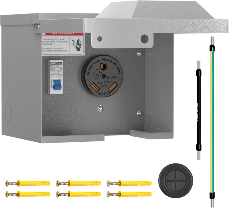 30 Amp RV Outlet Box with Breaker