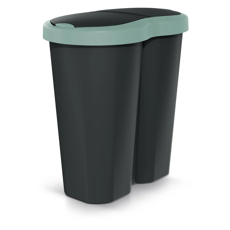 Papelera Compacta R Duo, verde/negro, capacidad 40L, un compartimento, dos tapas, NDRF40-5575C_S411
