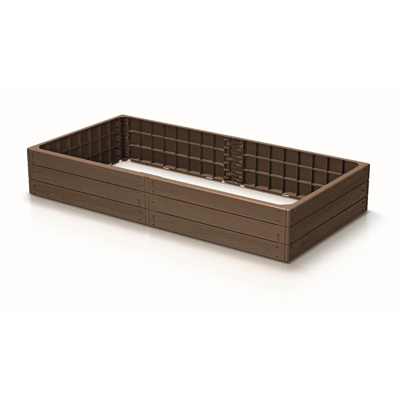 Borde de jardín Prosperplast Base Woody, 149 x 75 cm, resistente a la intemperie, diseño modular, color marrón, IBWR-7587U