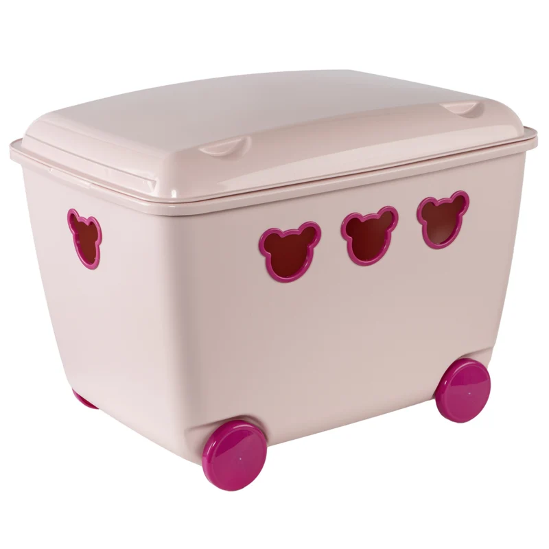 Contenedor para juguetes con ruedas 55L BranQ Teddy rosa