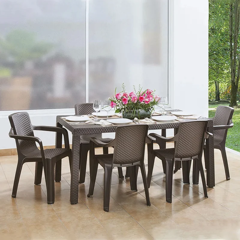Combo Comedor Familiar Eterna (1 Mesa + 6 Sillas con Brazos) Wengue