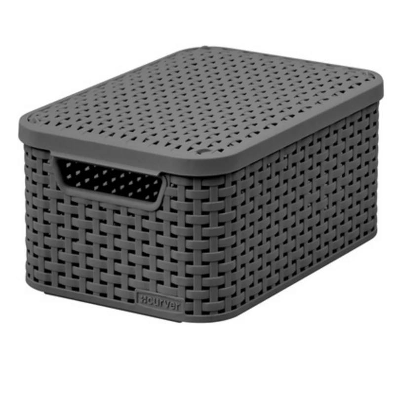 Cesta con tapa Curver Rattan Style S gris oscuro
