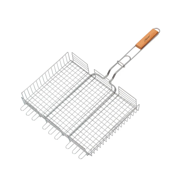 Maestro MR-1003 Parrilla de cocina para barbacoa doble, Cesta de parrilla portátil 40x30cm