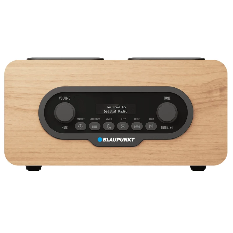 Radio portátil Blaupunkt, radio digital DAB+ y sintonizador FM, Bluetooth, salida de auriculares, reproductor USB y microSD, pantalla LCD, función de reloj y alarma, alimentada por batería recargable USB-C, DR10CR