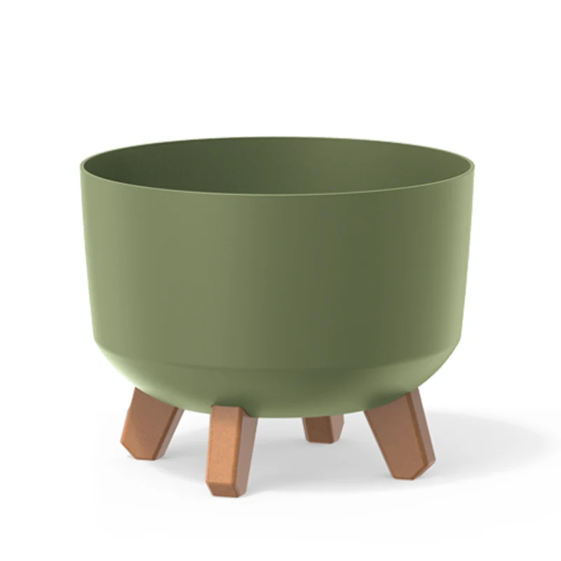 Gracia Maceta Estándar con Patas Desmontables incl. Inserto para uso interior y exterior Jardinera Plástico Redonda (238mm, Verde )