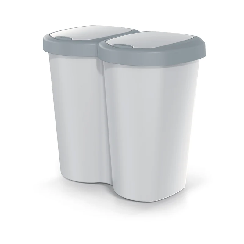Papelera Compacta B Duo, gris/gris ceniza, capacidad 40L, un compartimento, dos tapas, versión para montaje en pared, NDBS40-429U_427C