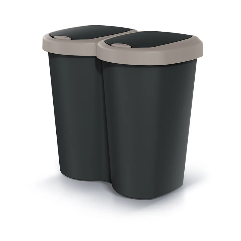 Cubo de basura Compacta B Duo, marrón/negro, capacidad 40L, un compartimento, dos tapas, versión para montaje en pared, NDBS40-WG5C_S411