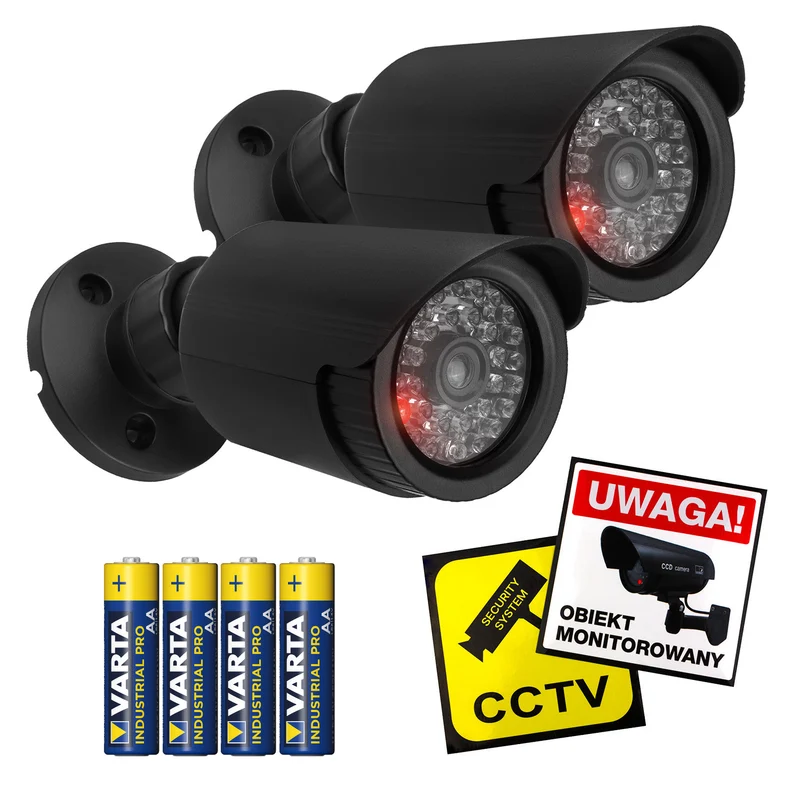 Juego de dos cámaras tubulares falsas, diodos IR LED, negras, alimentación 2xAA (incluidas), ABS, IR1800 BT