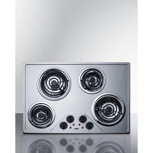 Summit 30" Wide 230V 4-Burner Coil Cooktop CR430SS