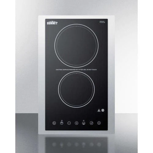 Summit 15" Wide 230V 2-Burner Radiant Cooktop CR2B23T3BTK15