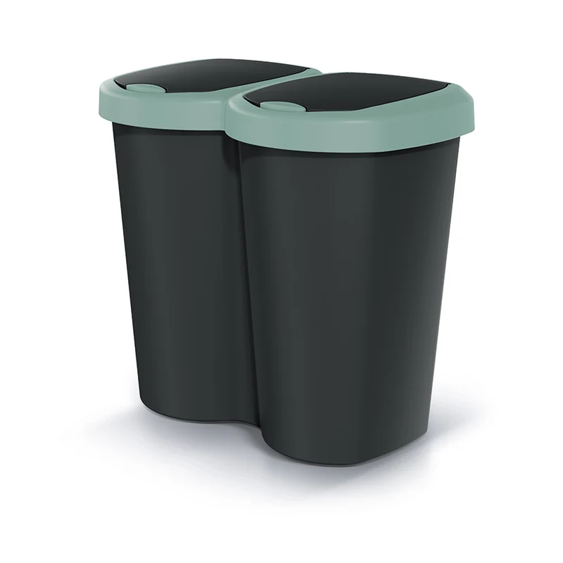 Cubo de basura Compacta B Duo, verde/negro, capacidad 40L, un compartimento, dos tapas, versión para montaje en pared, NDBS40-5575C_S411