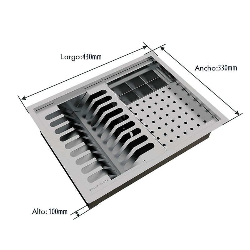Escurridor Quadratta Practic 3 módulos inserto mesón 43 x 33 cm - 9 platos / vasos / 6 cubierteros - Calha Úmida