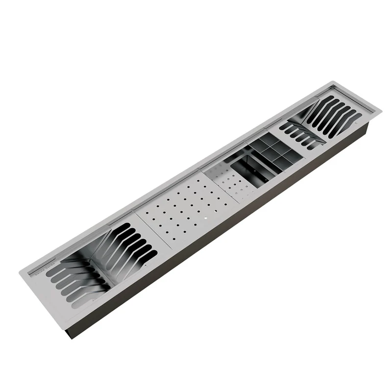 Escurridor Kitchen 5 módulos inserto mesón 108 x 19.6 cm - 12 platos / vasos / jabonero / 6 cubierteros - Calha Úmida