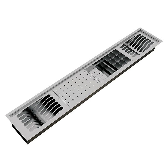 **Escurridor Kitchen 5 módulos inserto mesón 118 x 19.6 cm - 12 platos / vasos / jabonero / 9 cubierteros - Calha Úmida
